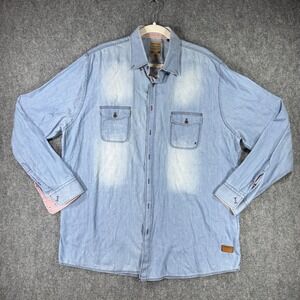 Brax Feel Good Mens XXL Light Wash Denim Look Long Sleeve Button Down Shirt